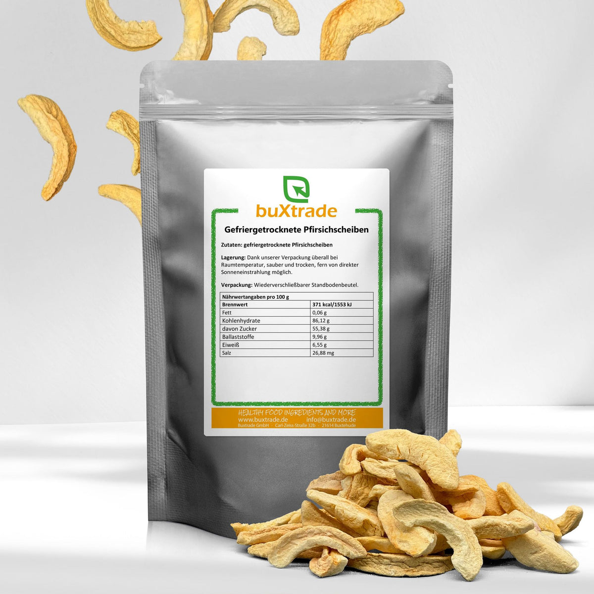 Fette di pesca liofilizzata