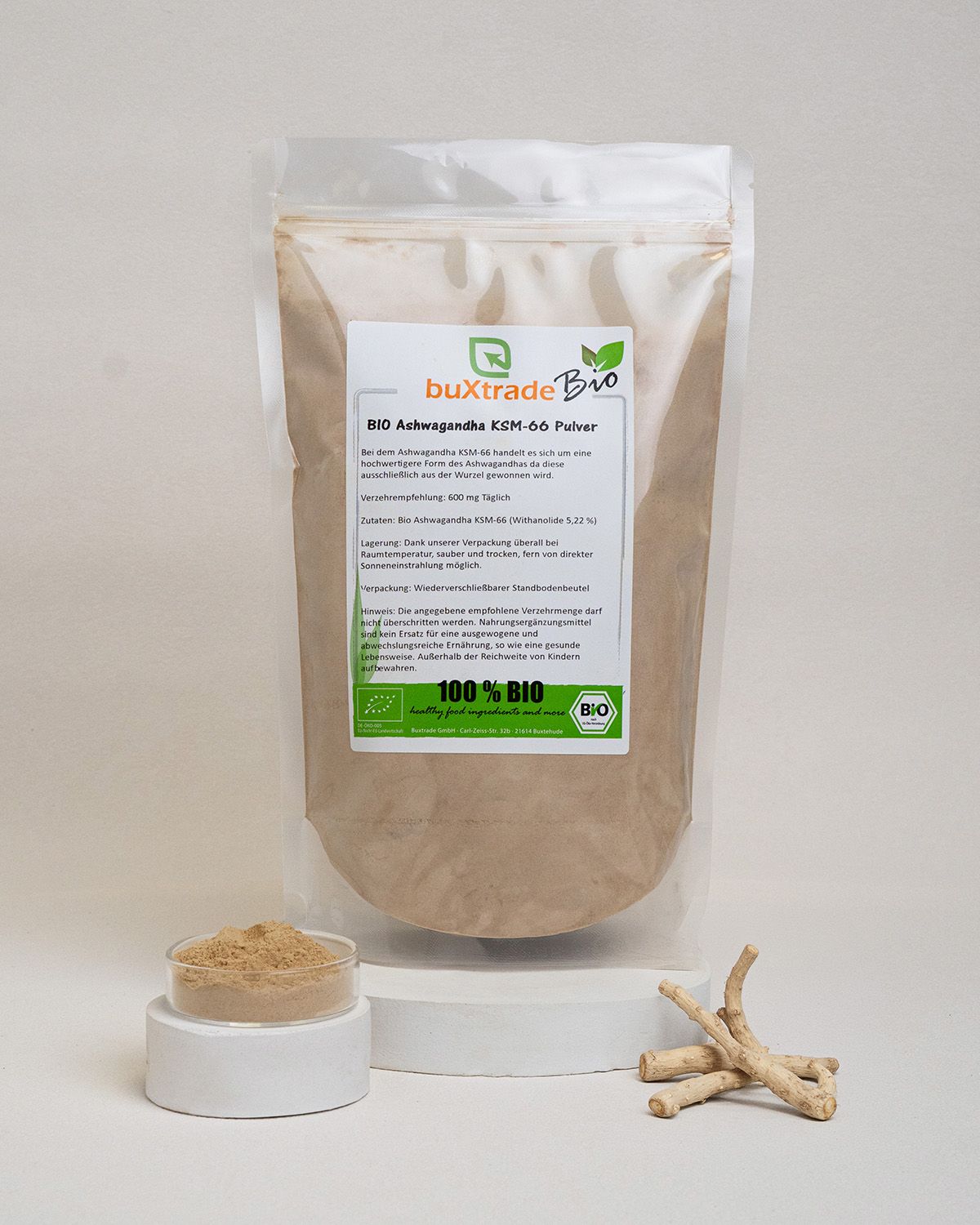 Ashwagandha ecológica KSM-66 en polvo
