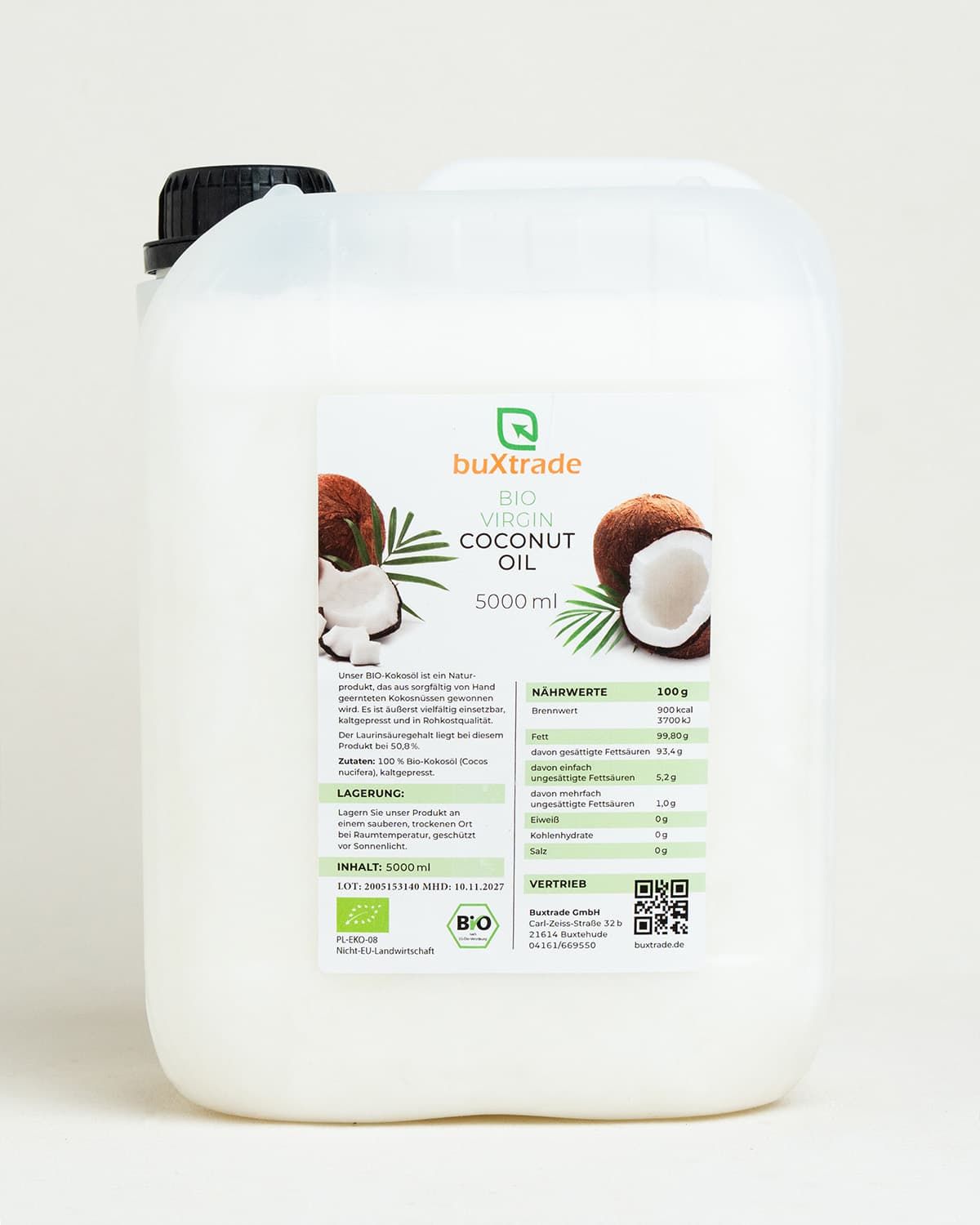 Olio di cocco vergine biologico 5000 ml